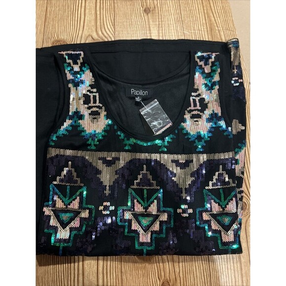 Papillon Women Sequin Geometric Design Tank Mini Dress Sleeveless Black Sz Small - Picture 4 of 6